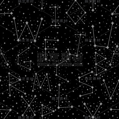 无缝图案字母表星座抽象符号空间。星座背景涂鸦风格