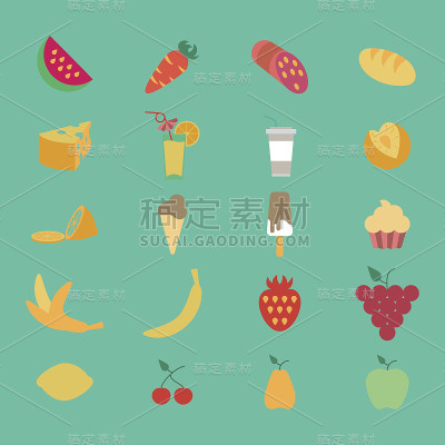 一套彩色卡通快餐图标。