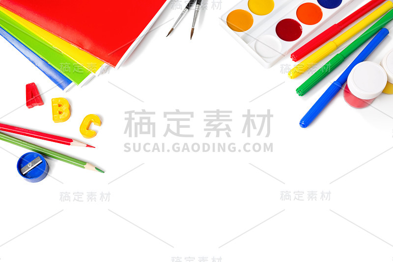 学校用具，铅笔，画笔和颜料