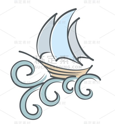 大浪的帆船。