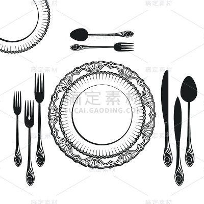 一套白色背景的餐具