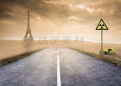 核事故后的核冰沙漠和镇上的放射性尘埃