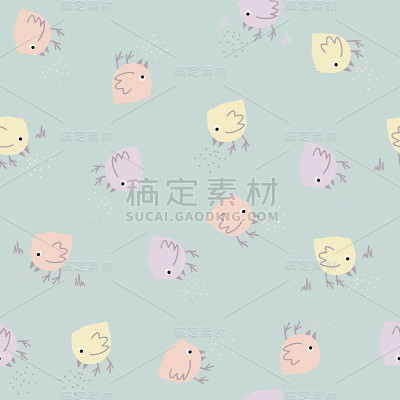 色彩柔和的鸟类图案。无缝的。手绘。