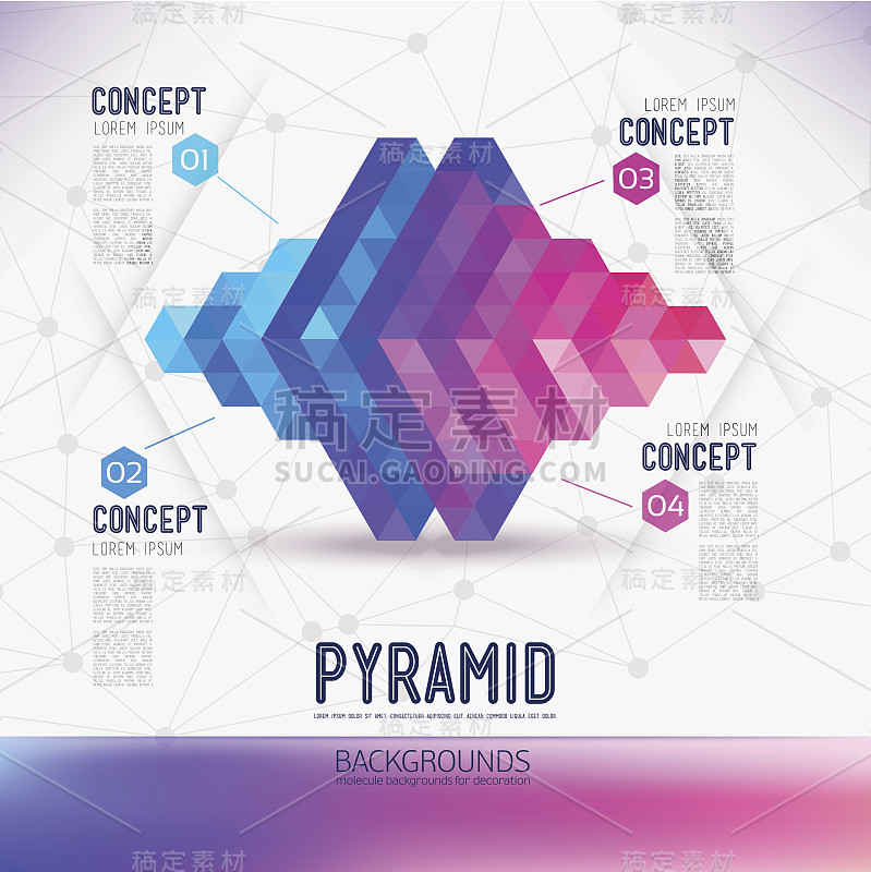 抽象概念几何金字塔，分子范围。