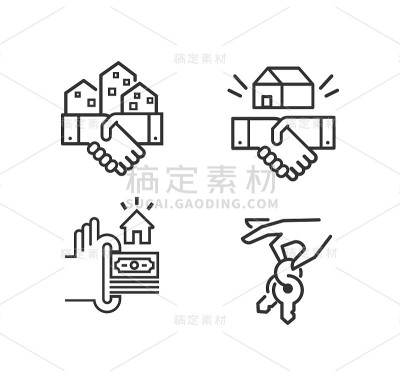房地产图标集。房地产经纪人。向量线图标集合