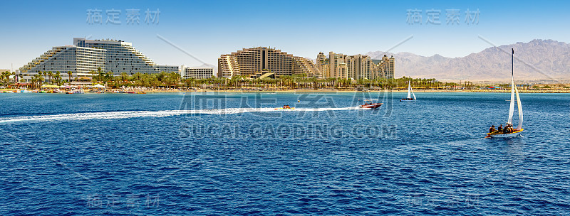 以色列埃拉特中央公共海滩全景