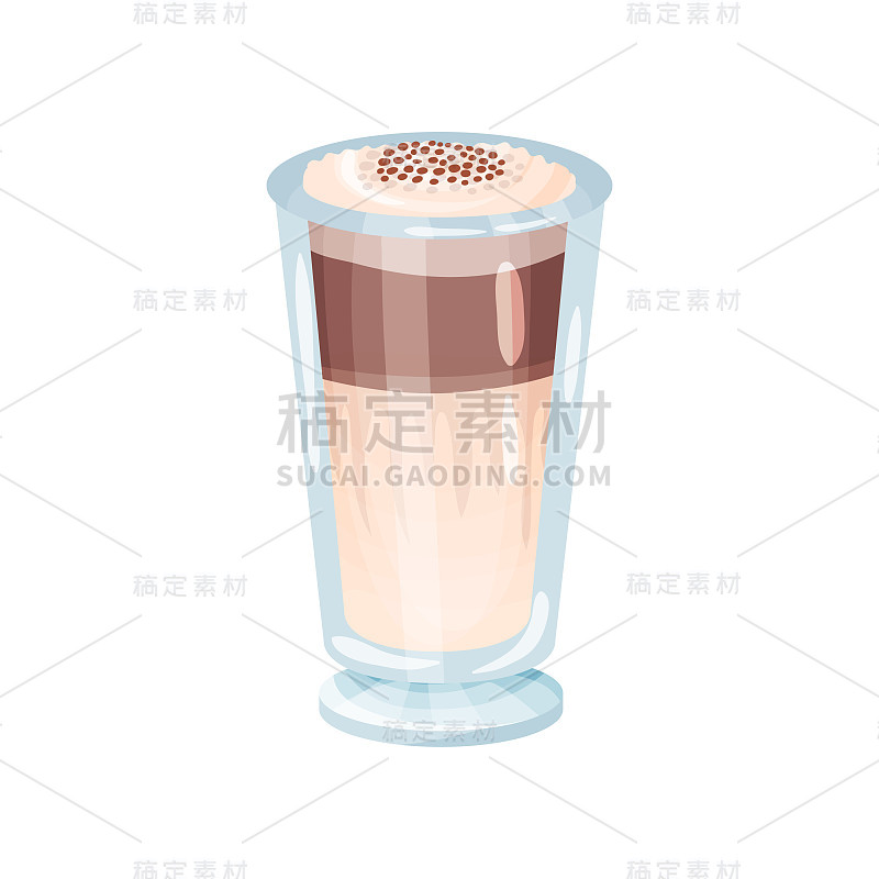拿铁玛奇朵分层咖啡玻璃卡通矢量插图