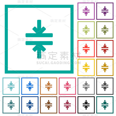 水平合并工具与象限框架的平面颜色图标