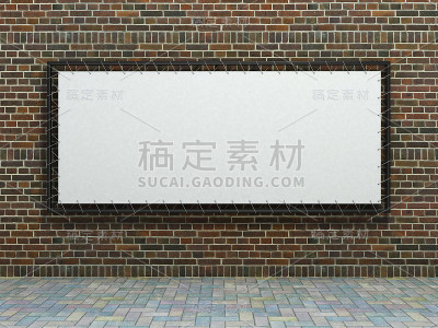 砖墙背景上的白色伸展横幅