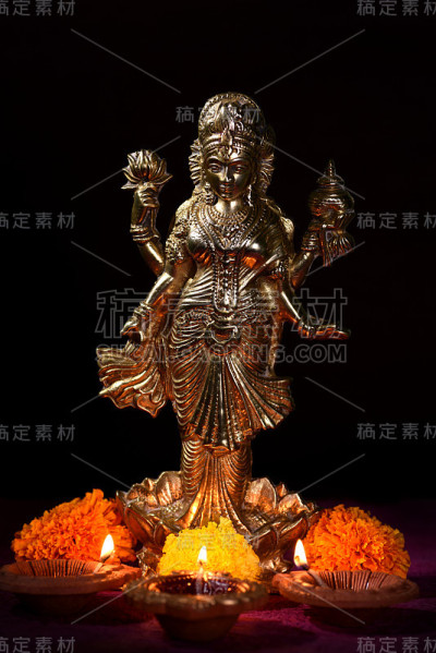 印度女神，女神拉克希米。排灯节庆典上的女神拉克希米。印度的灯节称为排灯节