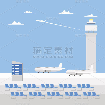 平坦的机场设计，良好的天空