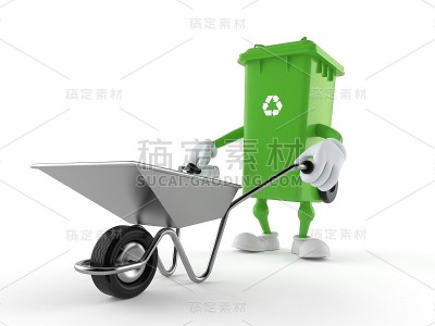 搬运手推车的垃圾桶人物