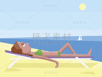 在海滩上晒日光浴的女人