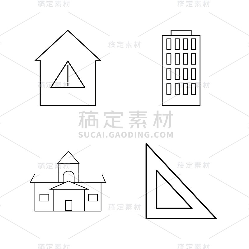 建筑和建筑简单的线性轮廓矢量图标集。