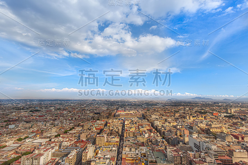 从拉丁美洲塔(Torre latinamericana)顶部观景台俯瞰墨西哥城中心全景