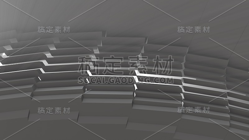 抽象的现代未来主义建筑在圆形管隧道的形状与体积光。3d渲染图背景