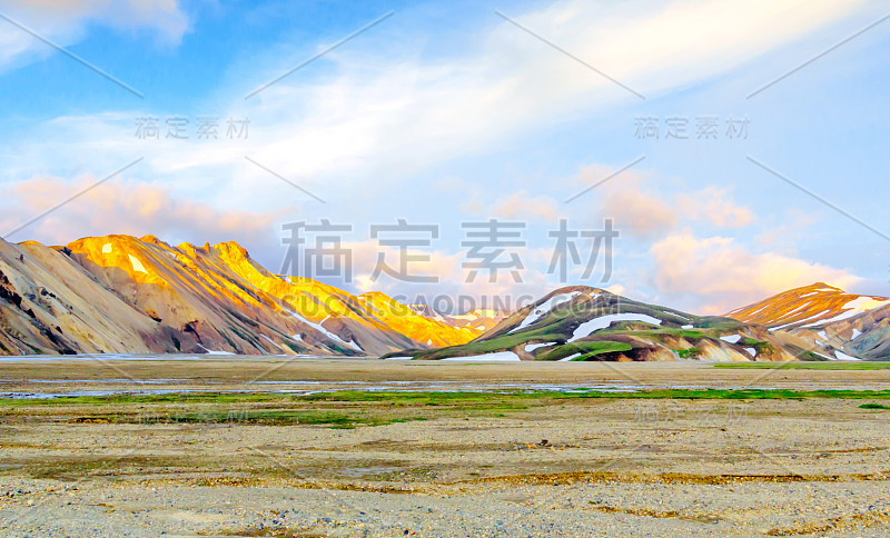 风景优美的冰岛日出景观。Landmannalaugar。Fjallabak自然保护区。