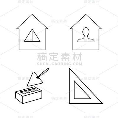 建筑和建筑简单的线性轮廓矢量图标集。