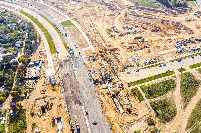 住宅小区道路施工现场鸟瞰图