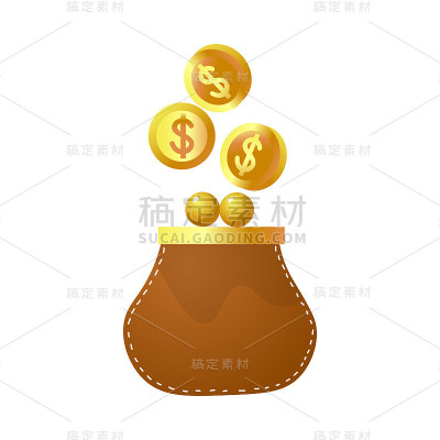 棕色钱包的钱硬币保持矢量插图