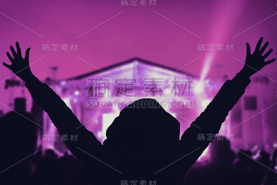 女孩享受音乐节/音乐会。