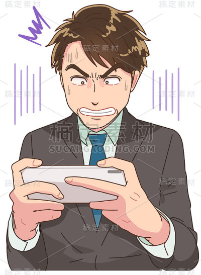 西装男在看智能手机的屏幕。