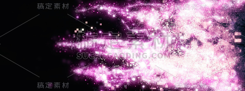 抽象的樱花闪烁数字化光