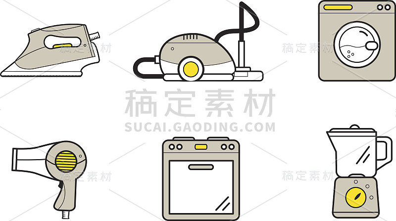 家用电器，家庭烹饪清洁设备的线条图标