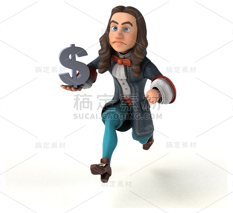 3D插图的卡通人在历史巴洛克服装