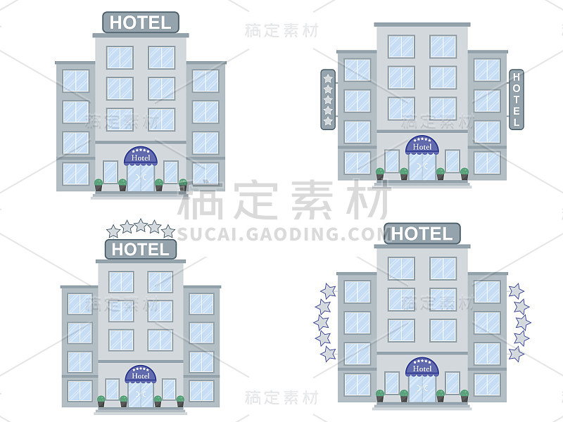 酒店建筑设置图标平面矢量