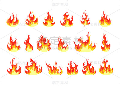 火焰火焰卡通集。矢量平面设计插图