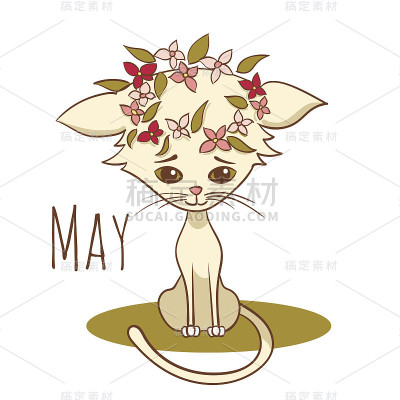 卡通矢量猫的日历月五月