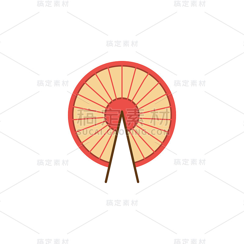 圆形的中国或日本风扇图标，平面卡通矢量插图孤立。