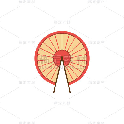 圆形的中国或日本风扇图标，平面卡通矢量插图孤立。
