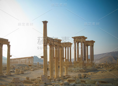 帕尔米拉圆柱全景，四柱塔，古城，现已被毁，叙利亚
