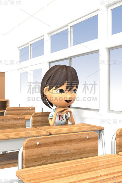 女学生在教室微笑的3D插图
