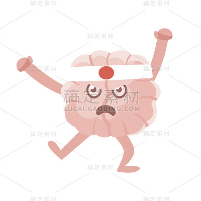 人性化脑空手道格斗在亚洲风格，智能人体器官卡通人物表情符号图标