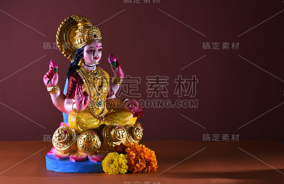 印度女神，女神拉克希米。排灯节庆典上的女神拉克希米。印度的灯节称为排灯节