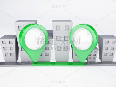 城市与地图指针。全球定位系统(gps)的概念
