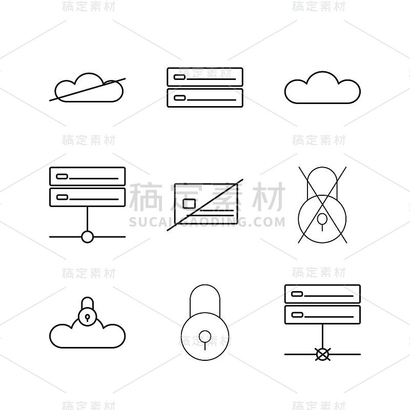 网络安全简单线性矢量轮廓图标集