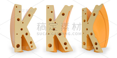 大写字母k。在白色上设置三个视点。3 d