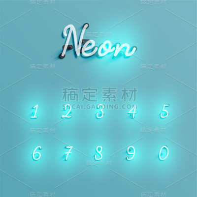 现实霓虹字符集，矢量插图