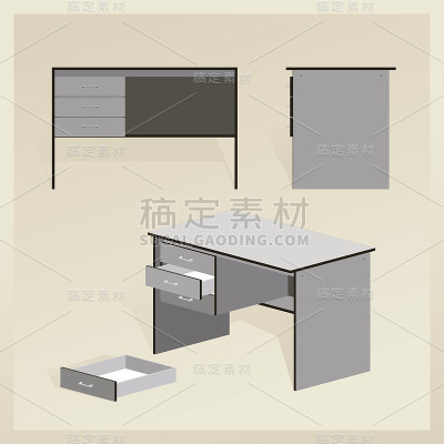 等距灰色书桌与书架向量