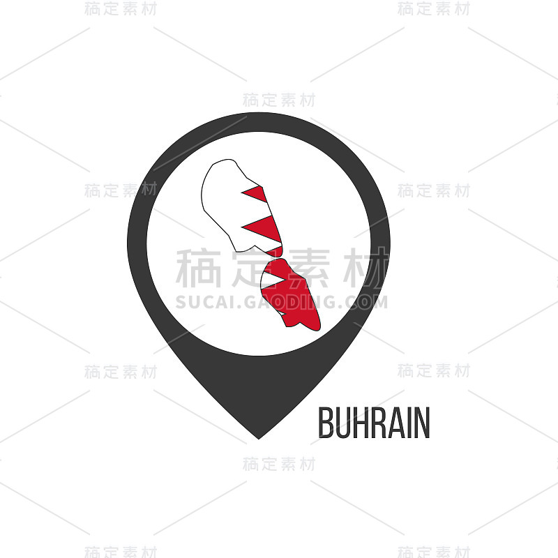 地图指针与国家布兰。Buhrain国旗。股票矢量插图孤立在白色背景。