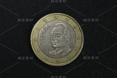 一欧元正面侧面硬币宏观货币欧洲关闭胡安卡洛斯国王西班牙2010年