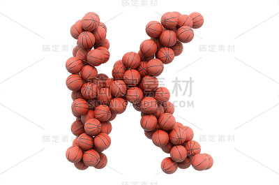 字母K来自篮球，3D渲染孤立在白色背景