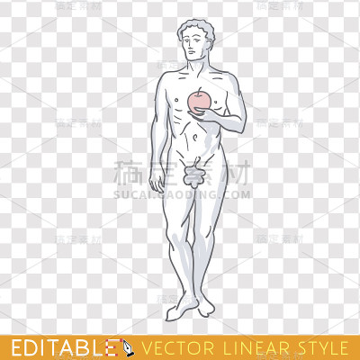 亚当第一人。可编辑草图。股票向量。历史插图。