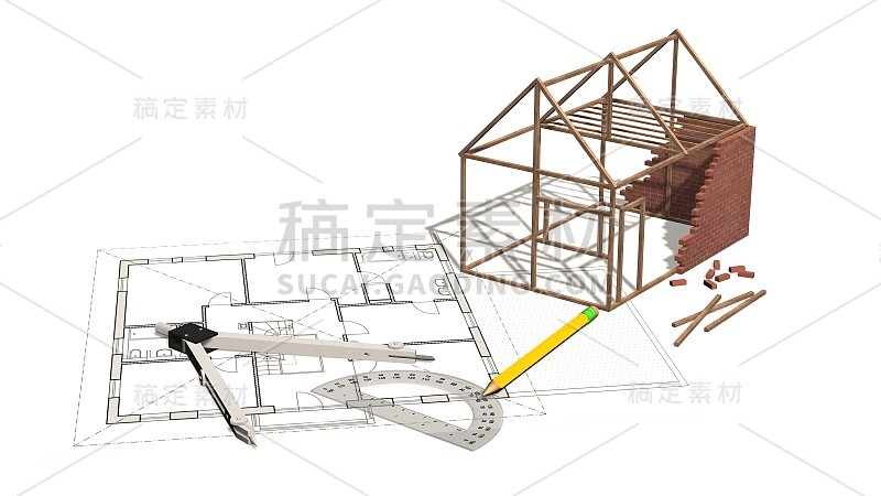 房屋工程-在蓝图上建造的房屋-建筑业工程