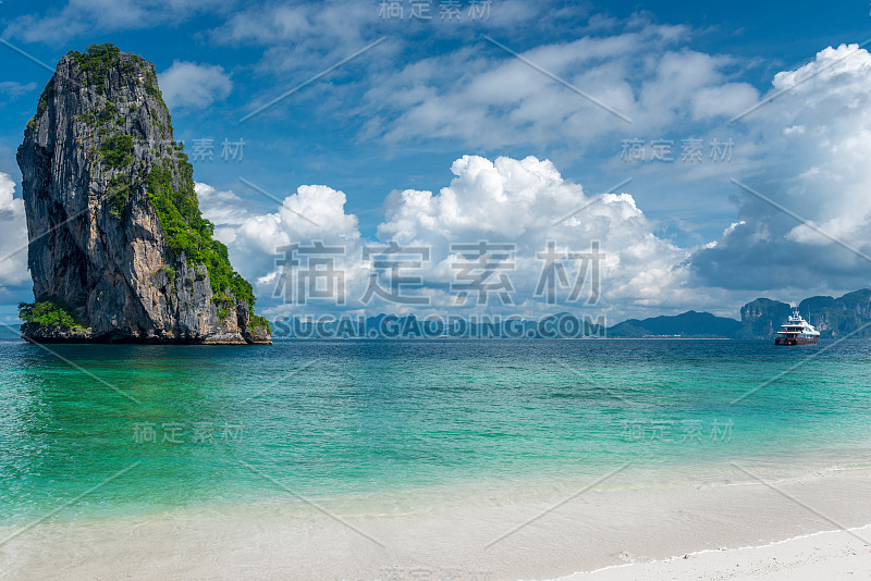 明信片风景-大海，悬崖，游艇-宝达岛，泰国