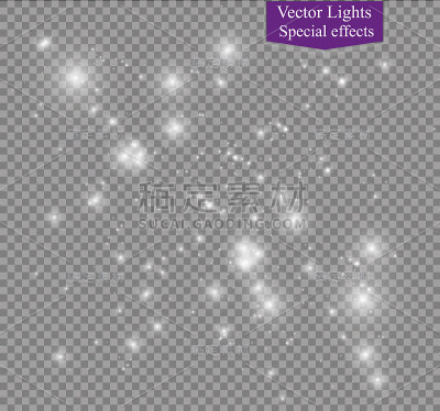 透明背景上的灰尘。明亮的恒星。辉光照明效果